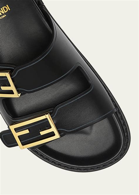 fendi logo flocked leather slides|fendi buckle slides.